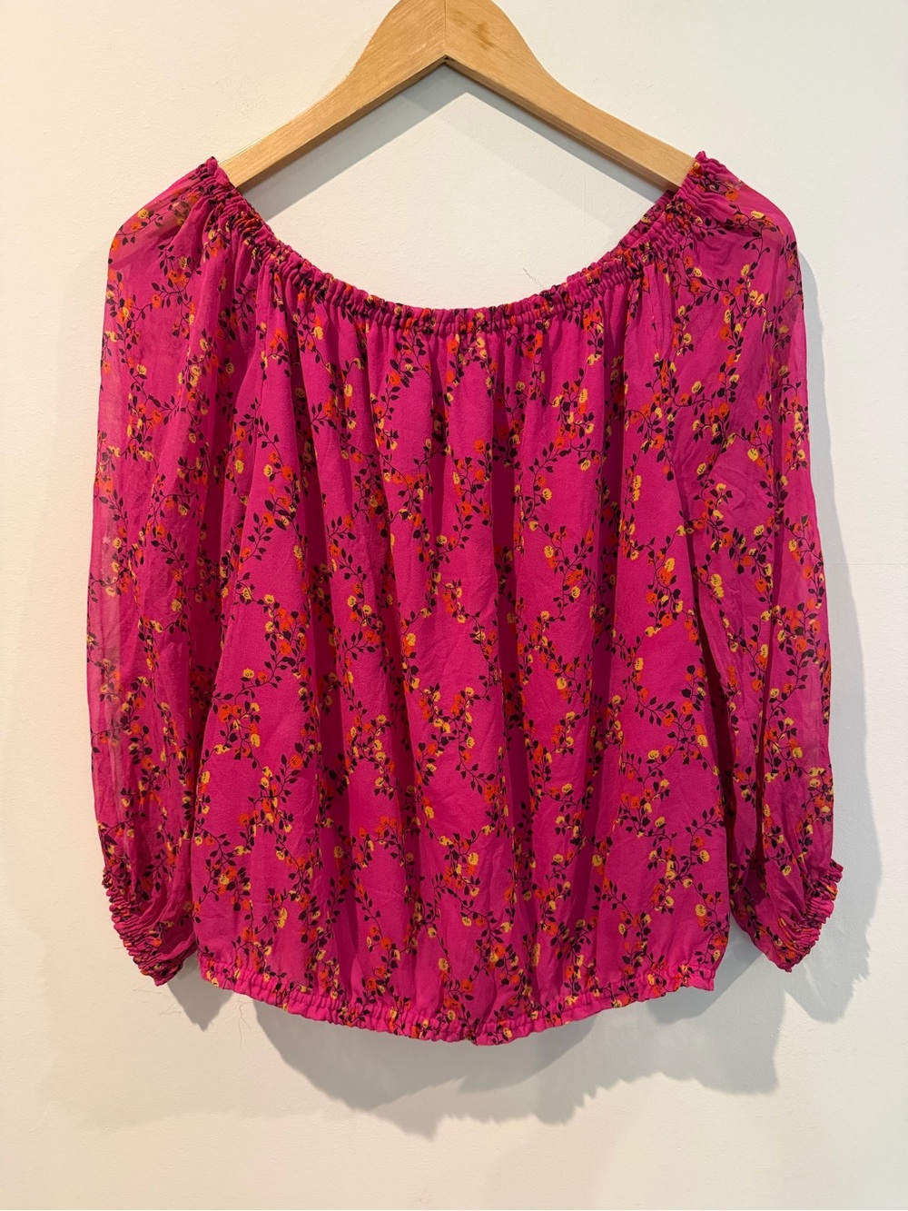 Diane Von Furstenberg Fuchsia Off-Shoulder Floral Blouse